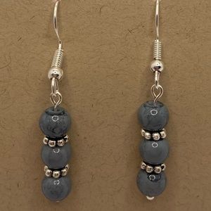 Gray and Black Marble with Silver accent Earring Pair